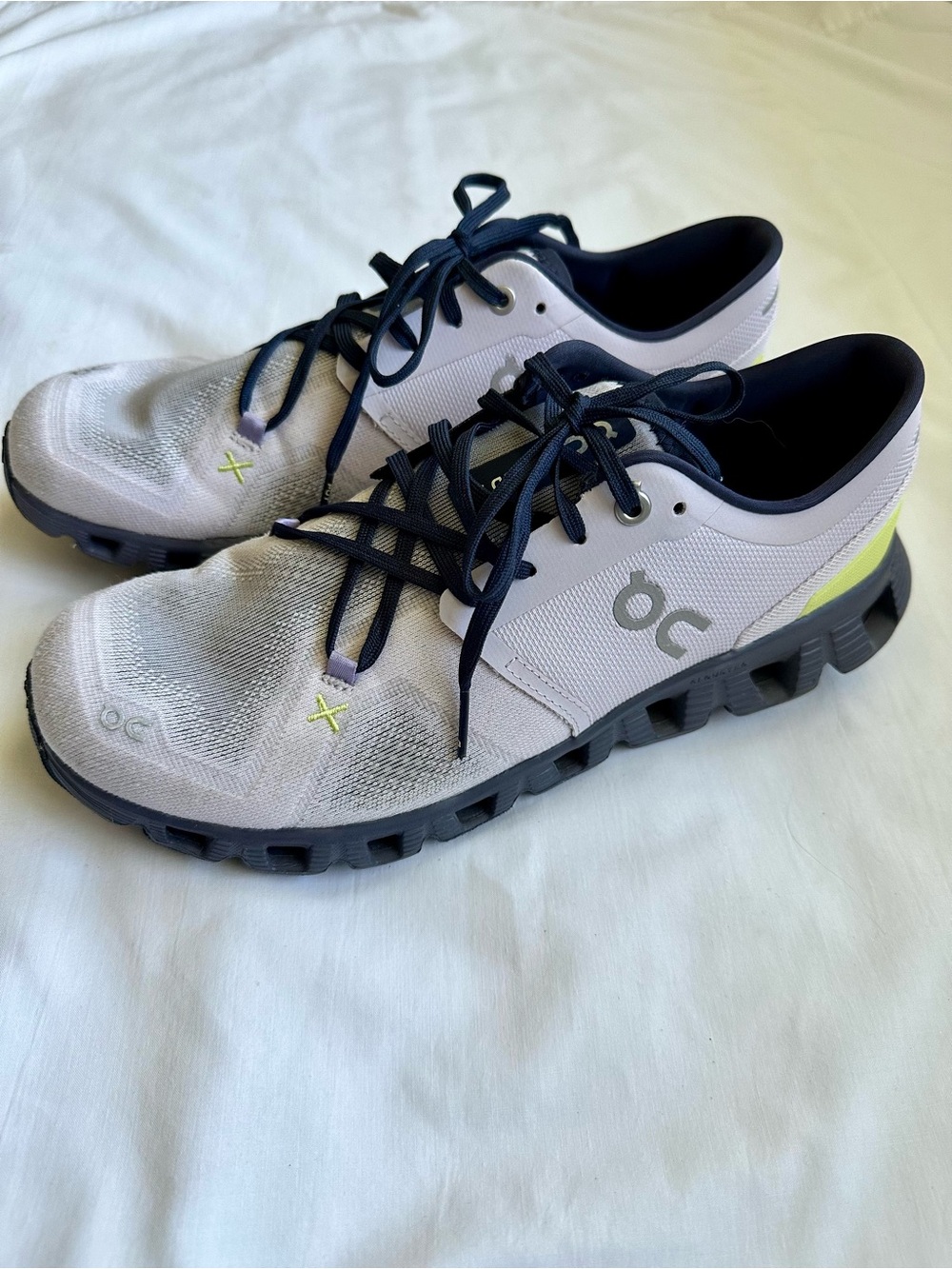 On Running Cloudswift Shoes - White, Purple, Neon Yellow Sz 10